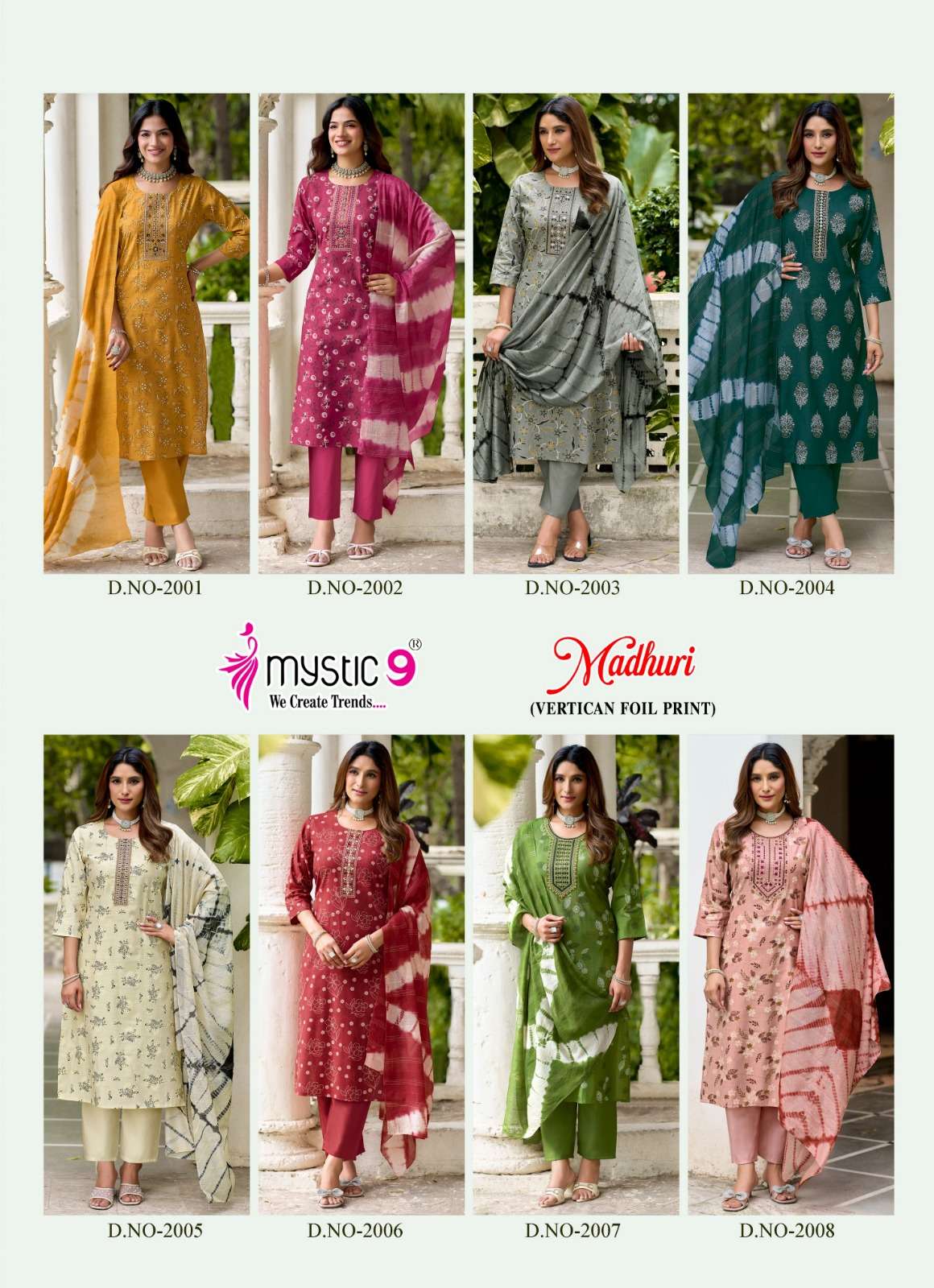 MYSTIC 9 MADHURI VOL 2 VERTICAN FOIL PRINT STRAIGHT CUT CATALOGUE SALWAR SUIT TREND DEALER